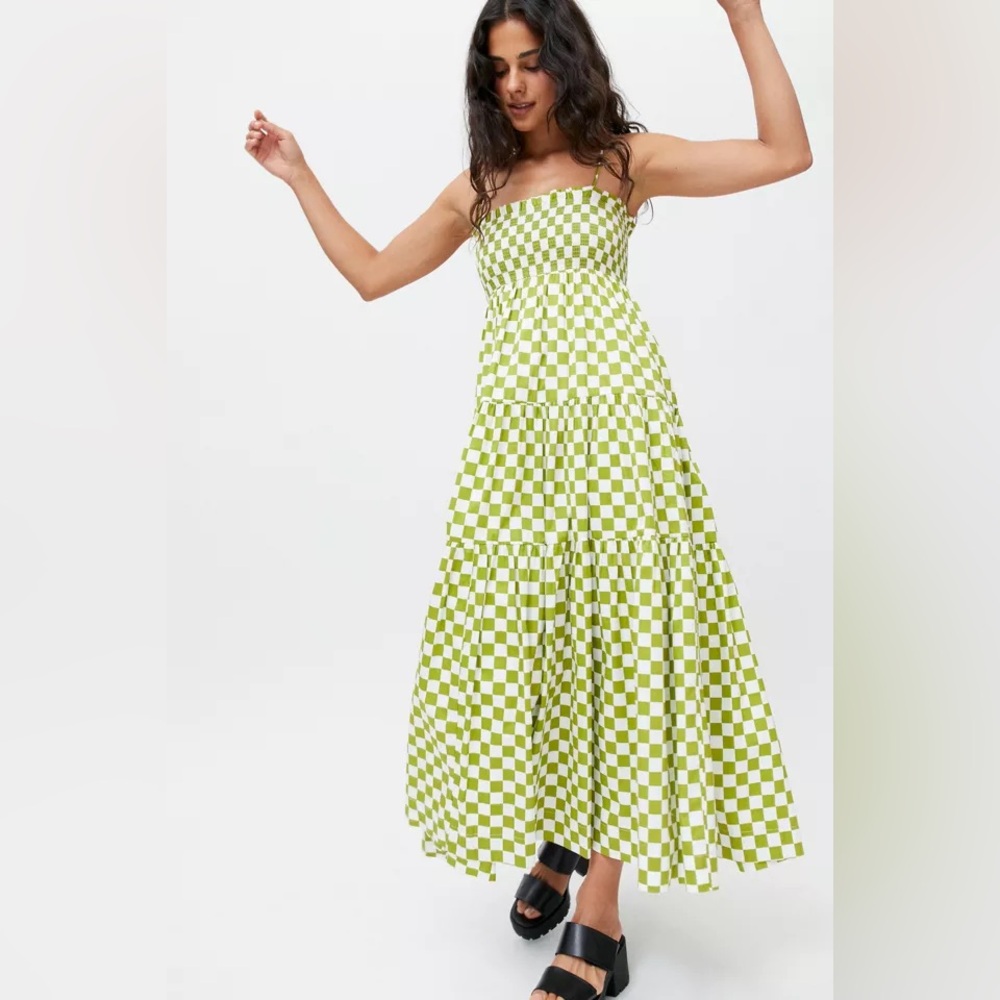 En Saison Green Checkered Maxi Dress